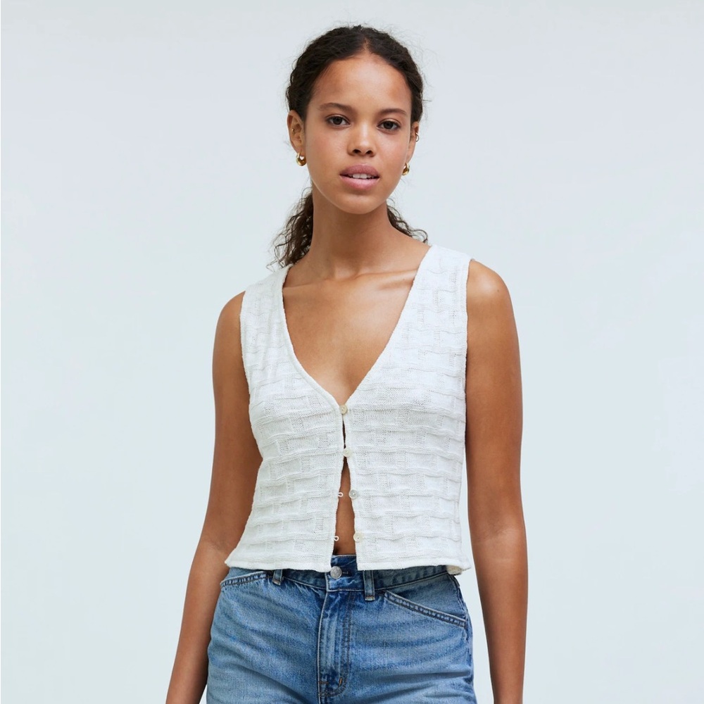 Madewell White Textured Sleeveless Top